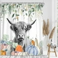 thumbnail image 6 of Fall Highland Cow Shower Curtain Fall Eucalyptus Leaves Pumpkin Rustic Farmhouse Western Country Watercolor Autumn Thanksgiving Farm Animal Polyester Bath Curtain with Hook, 6 of 6