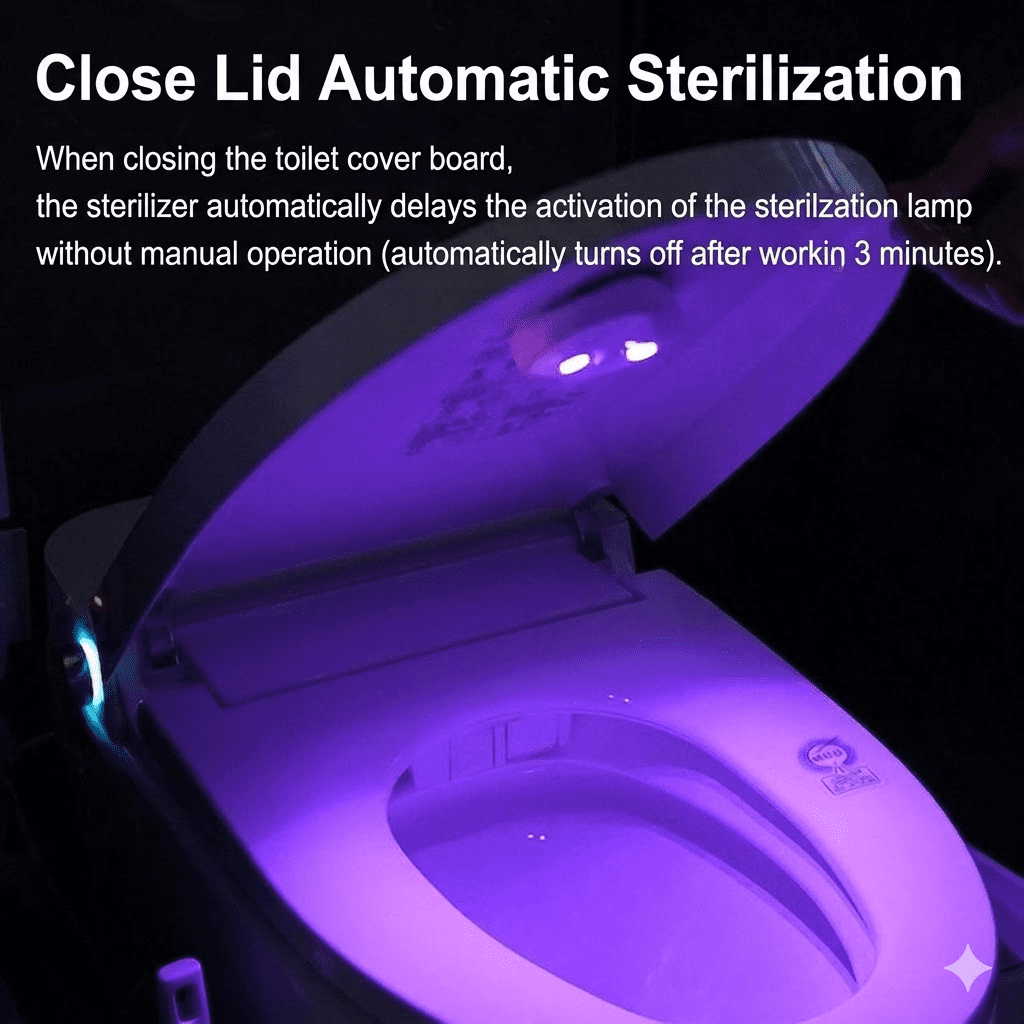 Portable UV Toilet Cleaning Purifier, Automatic UV-C Sterilization, Stick-On Portable Charging Base, No Hardwiring for Home Travel Boat