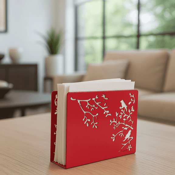 Mango Steam Tabletop Napkin Holder for Home, Kitchen, Restaurants (Songbird, Red)