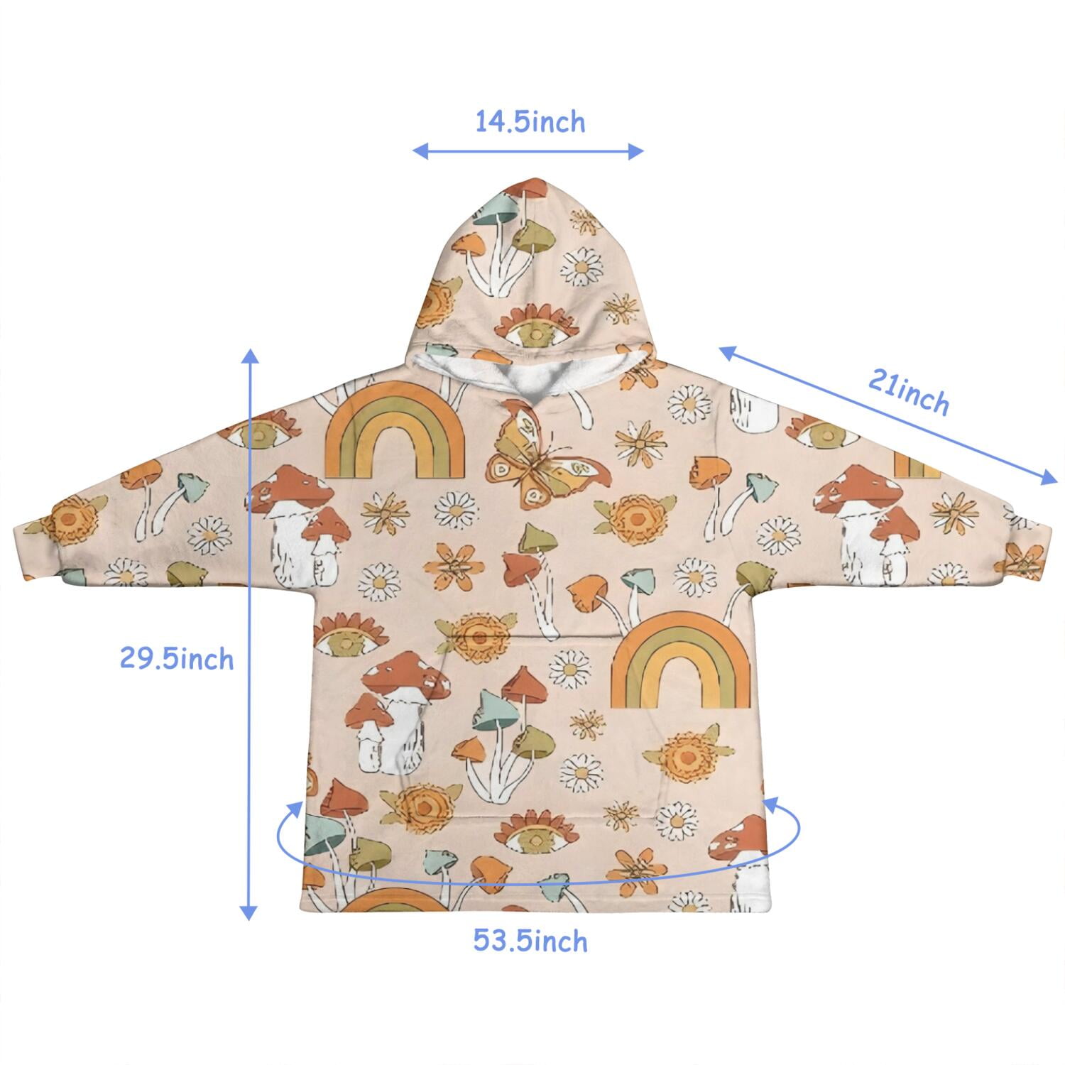 Red Mushroom Rainbow Light Pattern Blanket Hoodies for Kids 6-13YR Oversize Wearable Blanket Hoodies for Boys Girls Teens