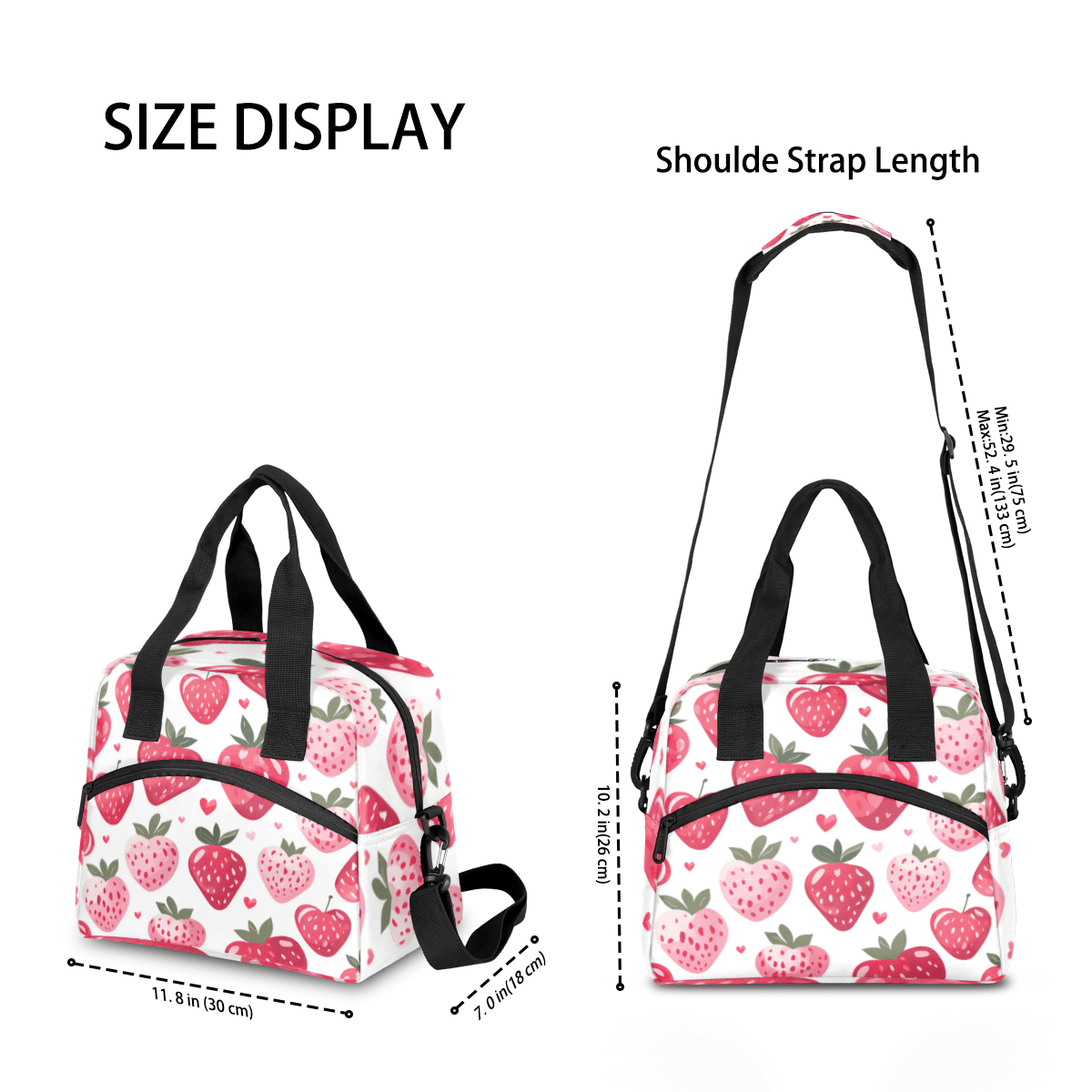 Herdesigns Strawberry Insulated Lunch Bag for Women Men Adults Large Reusable Lunch Box Pink Leakproof Cooler Tote Bags with Adjustable Shoulder Strap