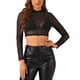thumbnail image 1 of INSPIRAR CHIC Día de San Valentín Top Corto de Mujer Semi-Translúcido de Manga Larga Cuello Redondo Blusa L Negro Sólido, 1 of 5