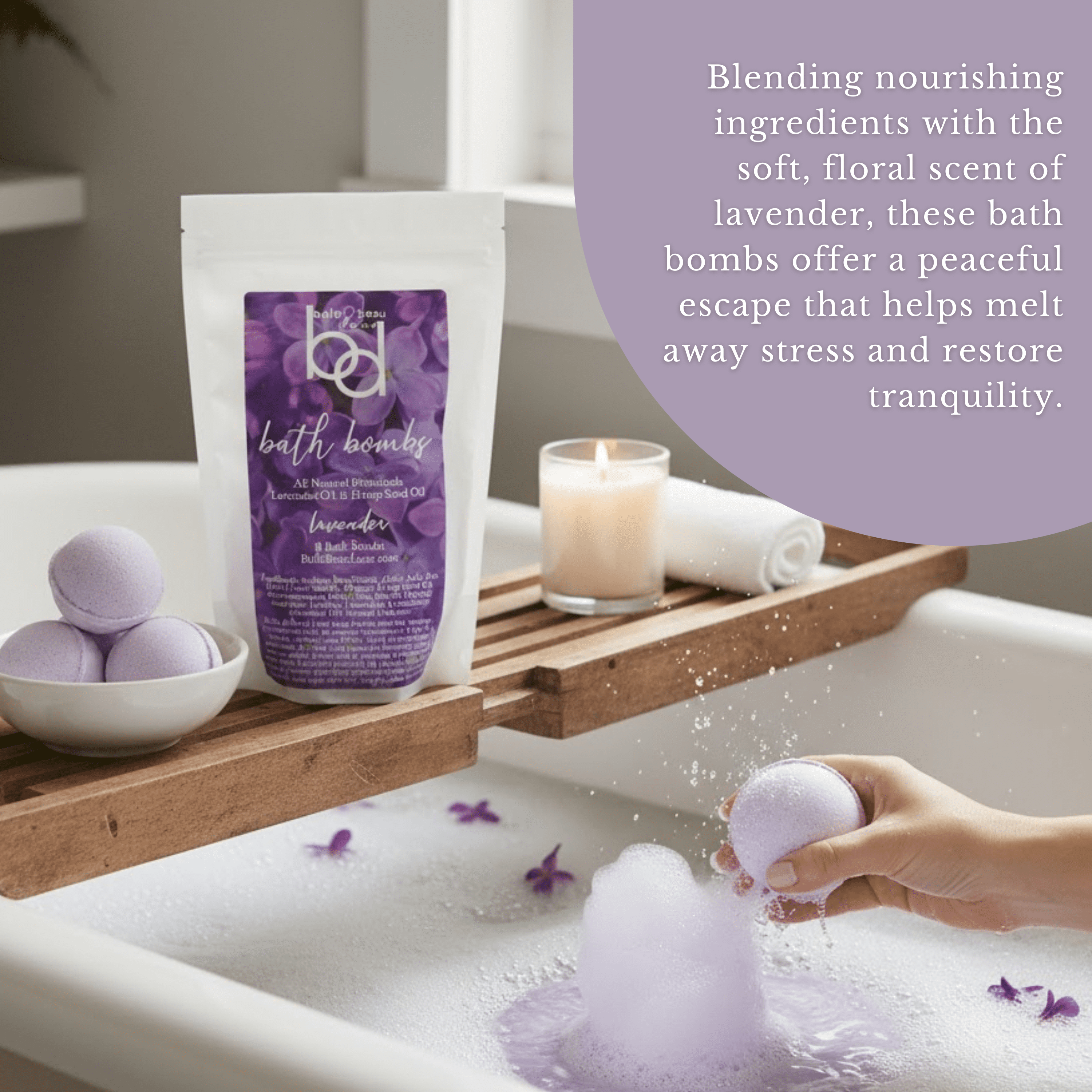 Belle & Beau Luxe All-Natural Amber Vanilla and Lavender Hemp Bath Bombs - Made with Organic Hemp Seed Oil and Pure Essential Oils - 8 Count Each Scent - 16 Total