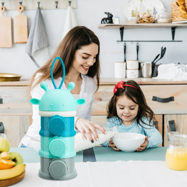 Dispensador apilable de leche en polvo para bebés | Contenedor portátil de 4 capas con embudo antiderrames | Almacenamiento de fórmula para refrigerios y comida para llevar