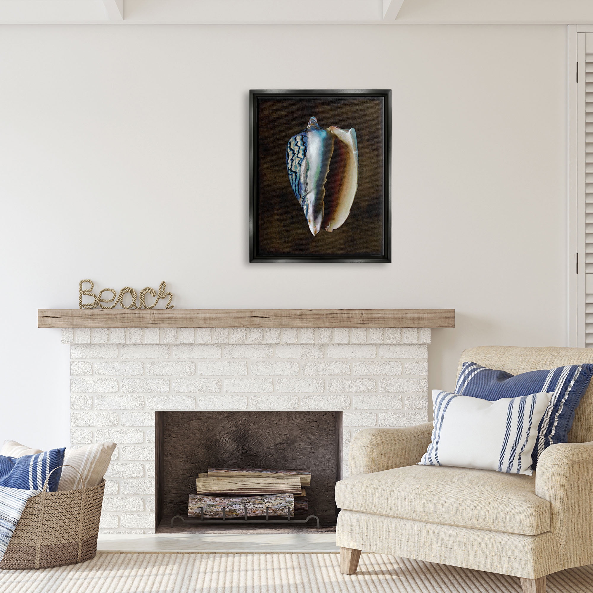 Stupell Industries Conch Shell on Black Nature Painting Black Floater Framed Art Print Wall Art, 25 x 31