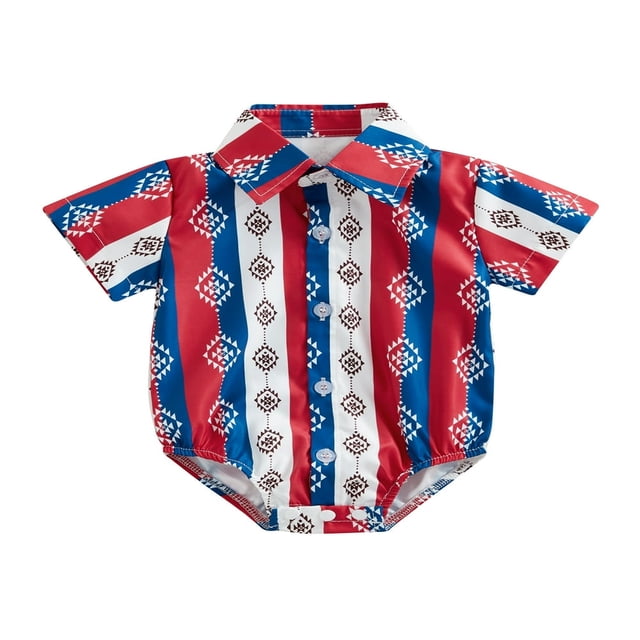 Combinaison Chemise Western pour Bébé Garçon, Manches Courtes, Graphique, Boutonnée, Col à Revers, Combinaison d'Été, Vêtements pour Nouveau-Né