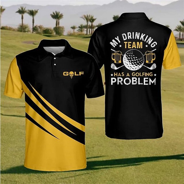 Golf Series Men's Button Polo Shirt Printed Short-sleeved T-shirt Top For Men