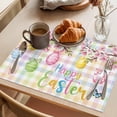 thumbnail image 3 of Happy Easter Placemats Set of 4 Spring Colorful Eggs Butterfly Plaid Checkered Place Mats Indoor Wipeable Table Mats Washable Dining Table Placemats for Kitchen Holiday Party Home Decor 13x19 Inch, 3 of 9
