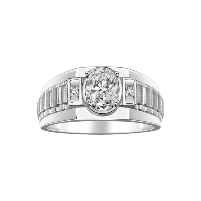 RYLOS Men's Rings Sterling Silver Rings Classic Designer Style 8X6MM Oval Gemstone & Diamond Ring White Topaz Birthstone Rings For Men Size 12