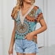thumbnail image 2 of Blusa estampada de encaje de guipur Blusa de guipur de manga corta con pétalos y escote en V para mujer Azul XXL, 2 of 6