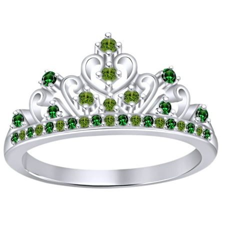 Wedding Style Ring Round Cut Simulated Multi Stone Mulan Princess Style Engagement Wedding Crown Ring In 14k White Gold Over Sterling Silver With Ring Size 4 ()
