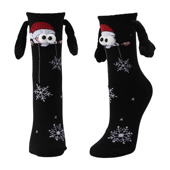 Black Magnetic Partner Socks For Winter And Fall Seasons With Hand In Hand Design Long Sweat Absorbing Socks For Athletic And Casual Use