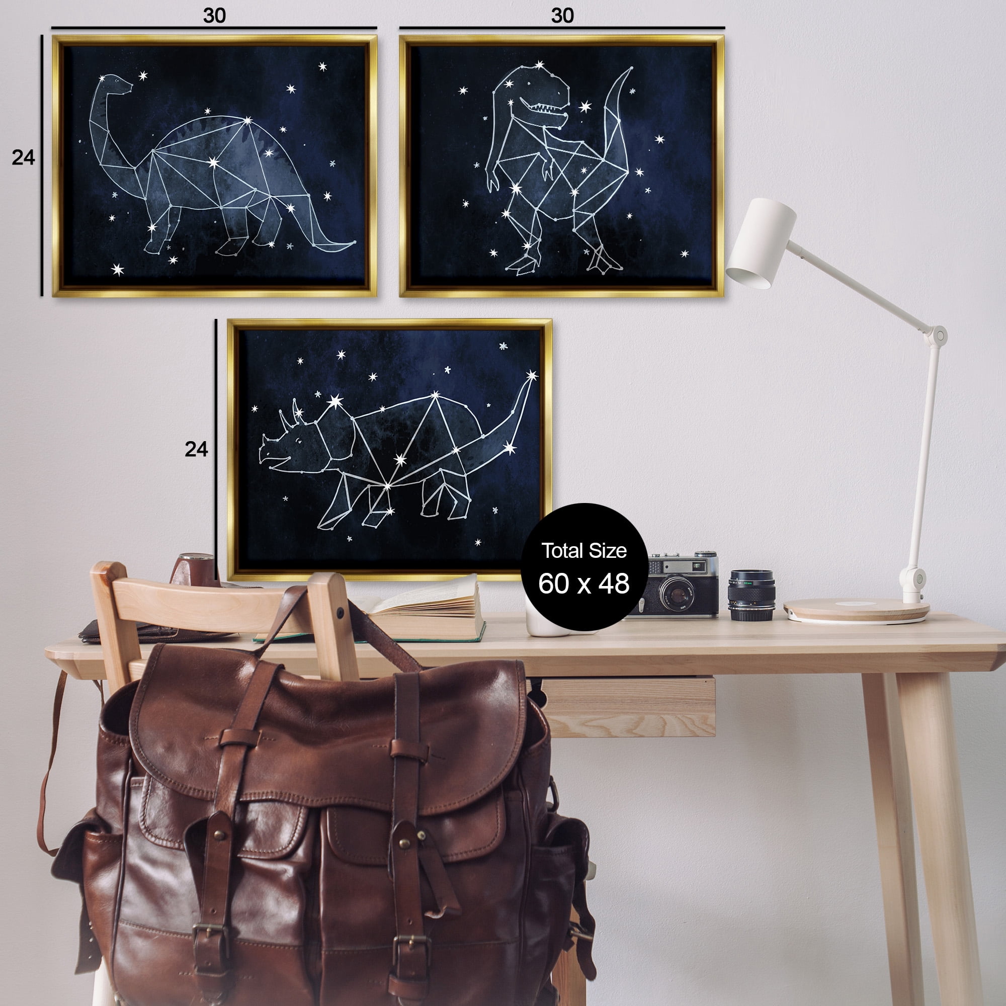 Stupell Industries Night Sky Dinosaur Constellations Animals & Insects Painting Gold Floater Framed Canvas Art Print Wall Art, 31 x 25, Set of 3