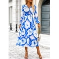 thumbnail image 4 of Vestido PRETTYGARDEN Floral Midi con Escote en V y Manga Larga Azul Blanco Talla L, 4 of 9