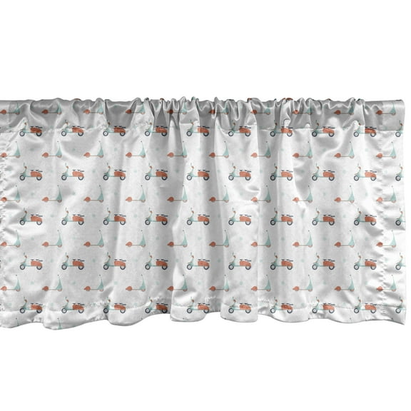 Ambesonne Motorcycle Window Valance, Mopeds Scooters, 54" X 18", Salmon Seafoam