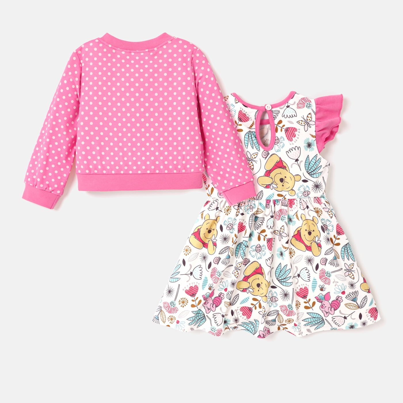 Disney Winnie the Pooh Baby Girls Allover Print Dress and knitwear cardigan Outfit Set Sizes 3-24M
