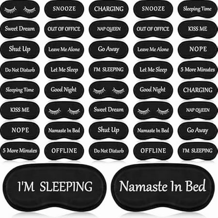 mlp001 Eurzom 40 Pcs Funny Sleep Eye Mask Soft Night Sleep Mask Bulk for Sleeping Blackout Blindfolds with Adjustable Strap for Women Men Kids Travel Nap Meditation Party Gifts Favors(Black)