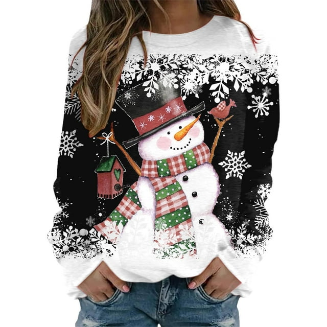 2025 Chandails de Noël pour Femmes Chandails à Capuchon Femmes Convenable Ado s Longs Chandails Confort Femmes Manche Col Rond Chandail Mignon Ample Chandail Renne Graphique Xmas
