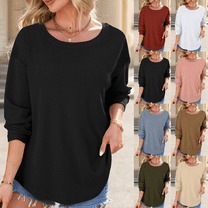 Women's Waffle Knit Sweatshirt Crew Neck Long Sleeve Shirts Comfy Pullover Lightweight for Loose Casual Fall Outfits