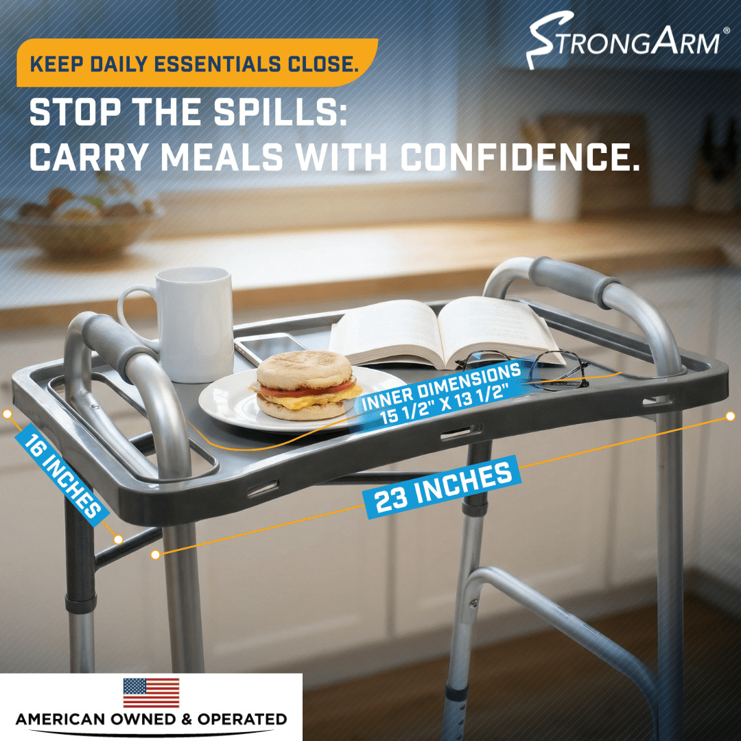 StrongArm Walker Tray with Cup Holder, Fits Most Standard Folding Walkers, Gray