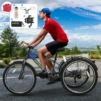 ABORON 24/26/27.5 Inch Adult Mountain Tricycle, 7 Speed Three Wheel MTB, Adults Trikes Cruiser Bikes with Shopping Basket & Accessories, Exercise Men's Women's Tricycles