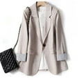 thumbnail image 2 of vigerkar Women Linen Blazer 3/4 Sleeve Lightweight Casual Office Work Blazer Jackets for Women Khaki, XXL, 2 of 3