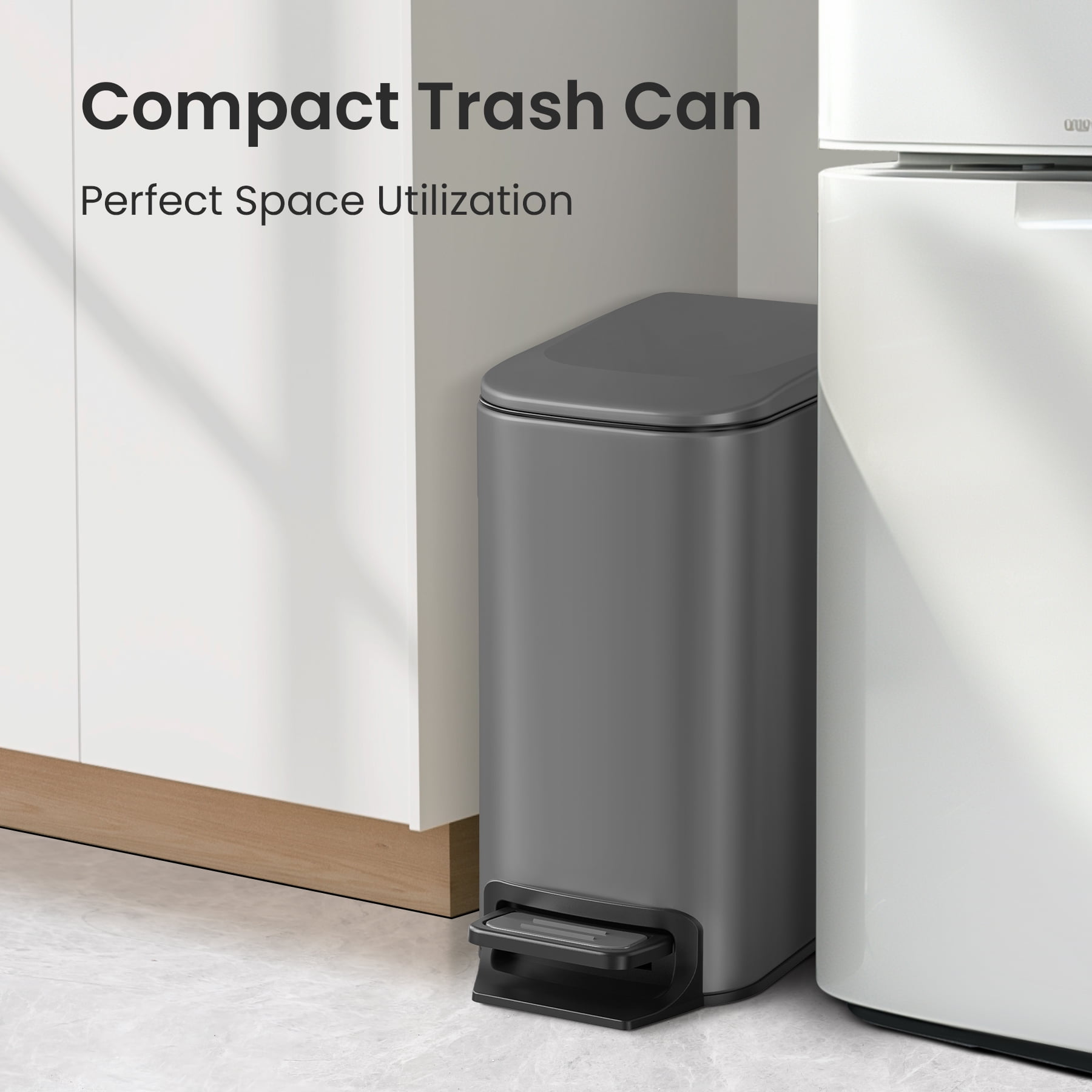 Cesun 1.6 Gallon Small Bathroom Trash Can, Stainless Steel Garbage Bin with Lid, Gray
