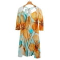 thumbnail image 6 of Abstract Blue Orange Flowers Flare Dress Square Neck Dress Elegant Female Fashion Printed Dress, 6 of 9