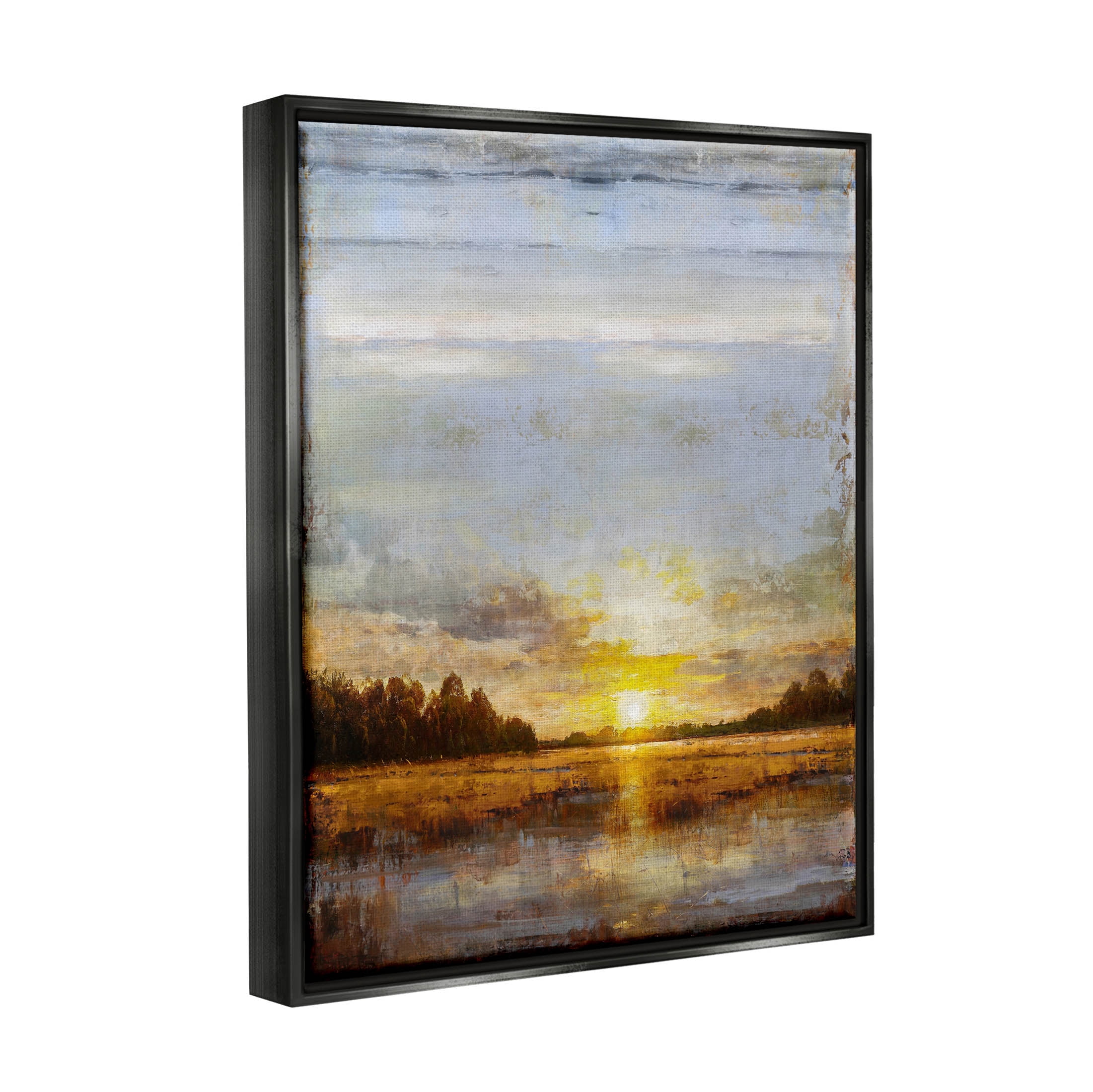 Stupell Industries Weathered Sunset Nature Scenery Graphic Art Jet Black Floating Framed Canvas Print Wall Art, Design by Eric Turner