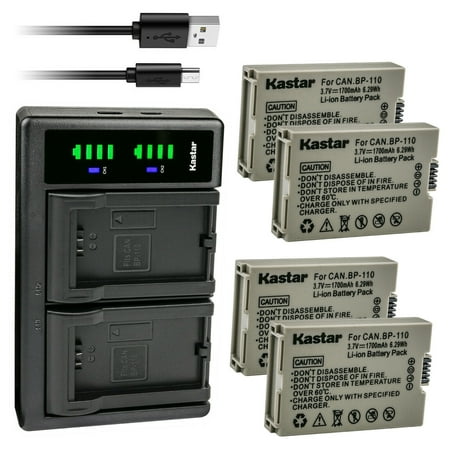 Kastar BP-110 Fully Decoded Battery 4-Pack and LTD2 USB Charger Compatible with Canon VIXIA HF R20 HFR20 VIXIA HF R20 Red VIXIA HF R20 Silver VIXIA HF R200 HFR200 VIXIA HF R21 HFR21 Camera