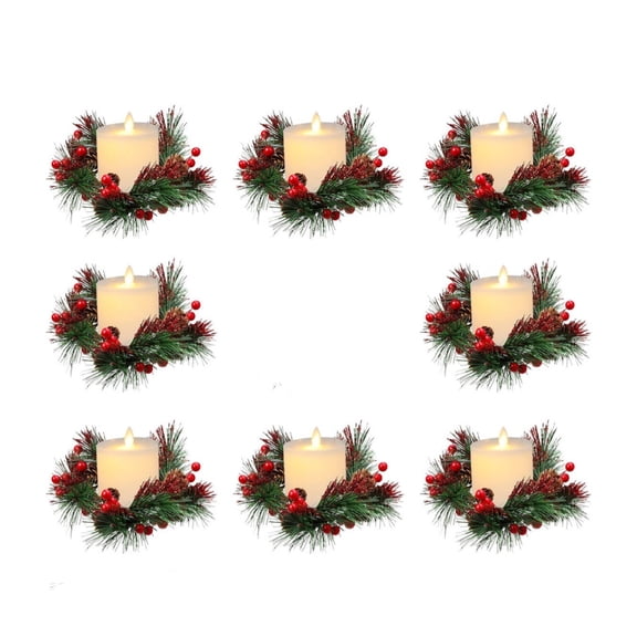 8 Pack Candle Ring Set with LED Candles in Glass Cup Christmas Candle Wreaths Holiday Gift For Home