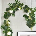 thumbnail image 6 of Twfbrm Artificial Eucalyptus Garland, 6.6 FT Realistic Silk Green Leaves Vine Foliage Garland with White Rose, UV Resistant Vine Hanging Plants Greenery Garland Spring Decor for Wedding Party Garden, 6 of 9