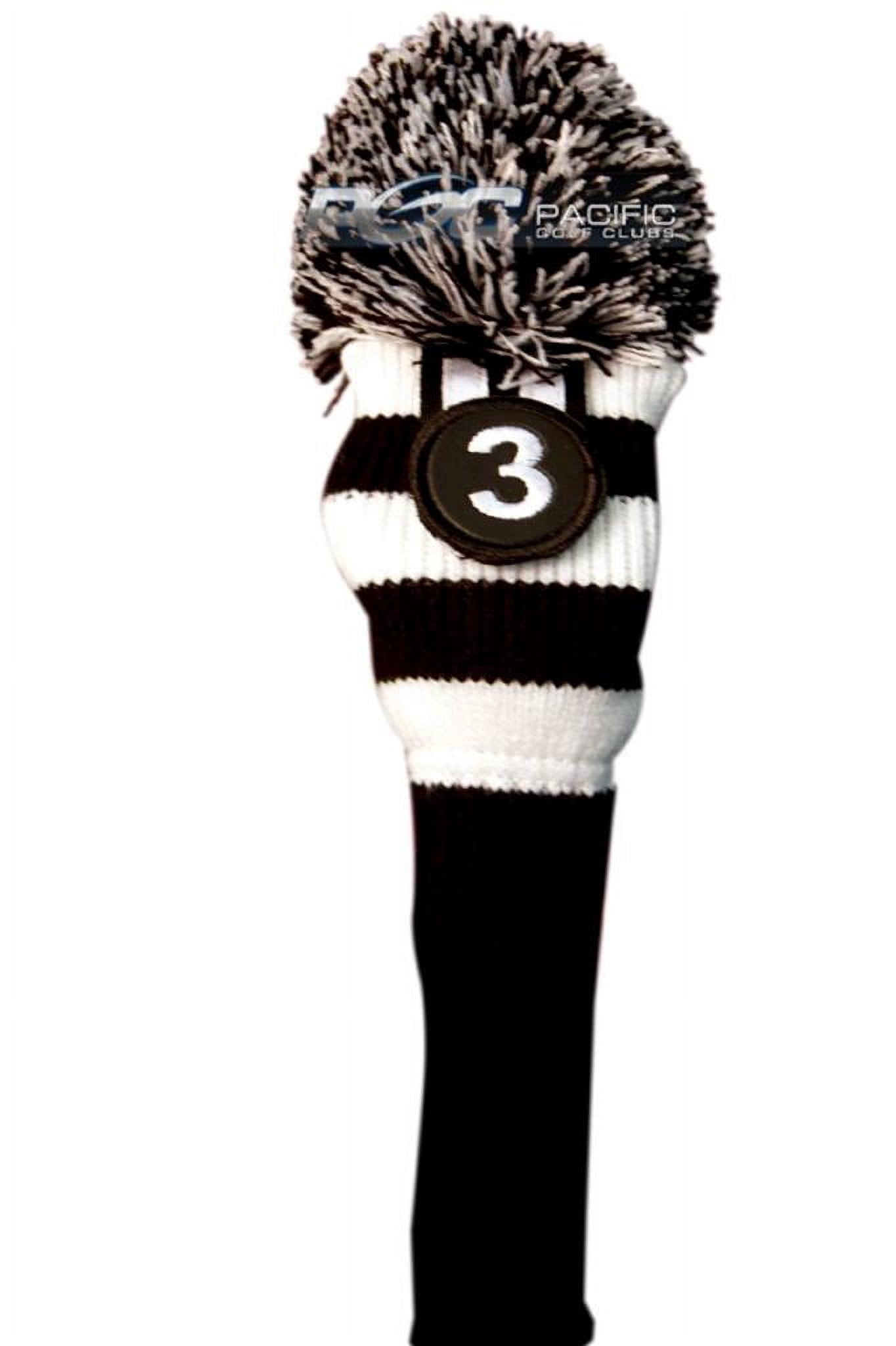 Majek #3, 4, 5, 6, & 7 Hybrid Combo Pack Rescue Utility Black & White Golf Headcover Knit Pom Pom Retro Classic Vintage Head Cover