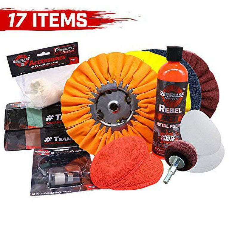 Renegade Products Big Rig & Semi Truck Metal Polishing Complete Kit with Buffing  Wheels, Buffing Compound, Safety Flanges, Polishing Accessories and Rebel  Red Liquid Metal Polish 