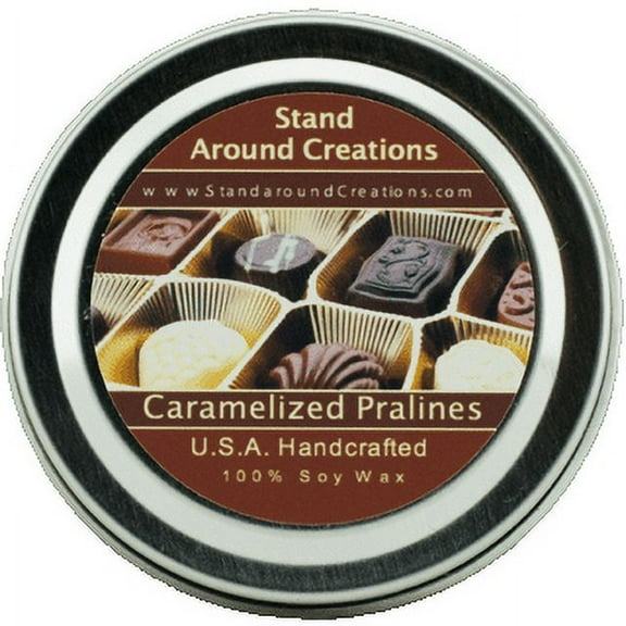 CARAMELIZED PRALINES TIN 2-OZ. ALL NATURAL SOY CANDLE