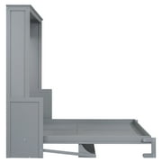 Euroco Queen Size Murphy Bed with Desk and Shelves, Convertible Wall Bed into Cabinet for Living Room, Easy Open and Close, Gray