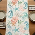 thumbnail image 5 of Teal Red Coastal Table Runner, Nautical Seahorse Beach Coral Starfish Retro Cotton Linen Table Runners 120 Inches Long, Dresser Scarf Runner for Dining/Living Room/Kitchen/Square Tables 13''x120'', 5 of 9