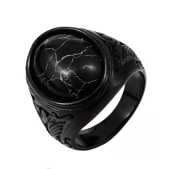 PAMTIER Men's Women's Stainless Steel High Polished Wedding Band Oval Gemstone Promise Ring Black Size 11