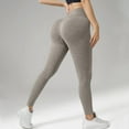 thumbnail image 4 of Kvture Women Ribbed Knit Sports Yoga Leggings Seamless High Waist Tummy Control Skinny Pants Scrunch Butt Lift Workout Pants Khaki S, 4 of 7