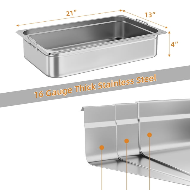 GloryStar 304 Stainless Steel Hotel Pans with Handle, Anti-Jam Steam Table Food Pans for Restaurant Use