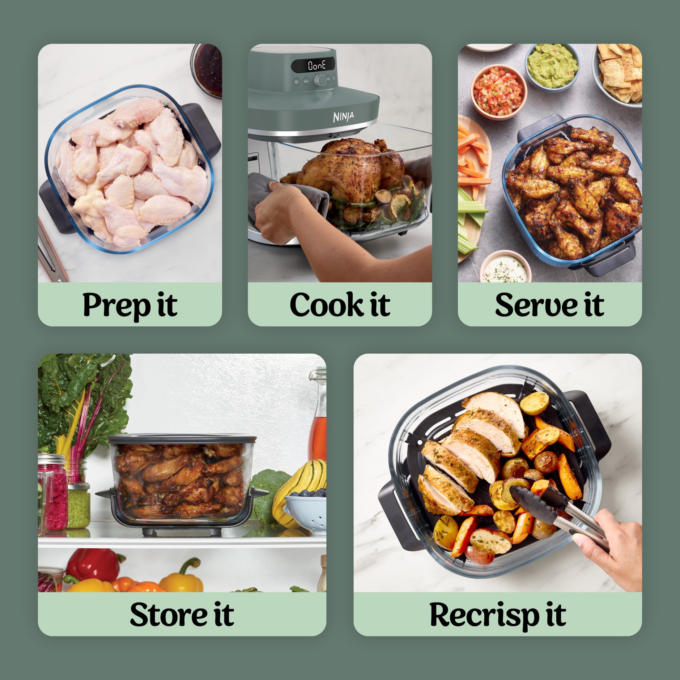 Ninja Crispi Pro Glass Air Fryer 6-Qt & 2.5-Qt, 6-in-1, Air Fry, Bake, Dehydrate, Dishwasher Safe, AS101DG Gray