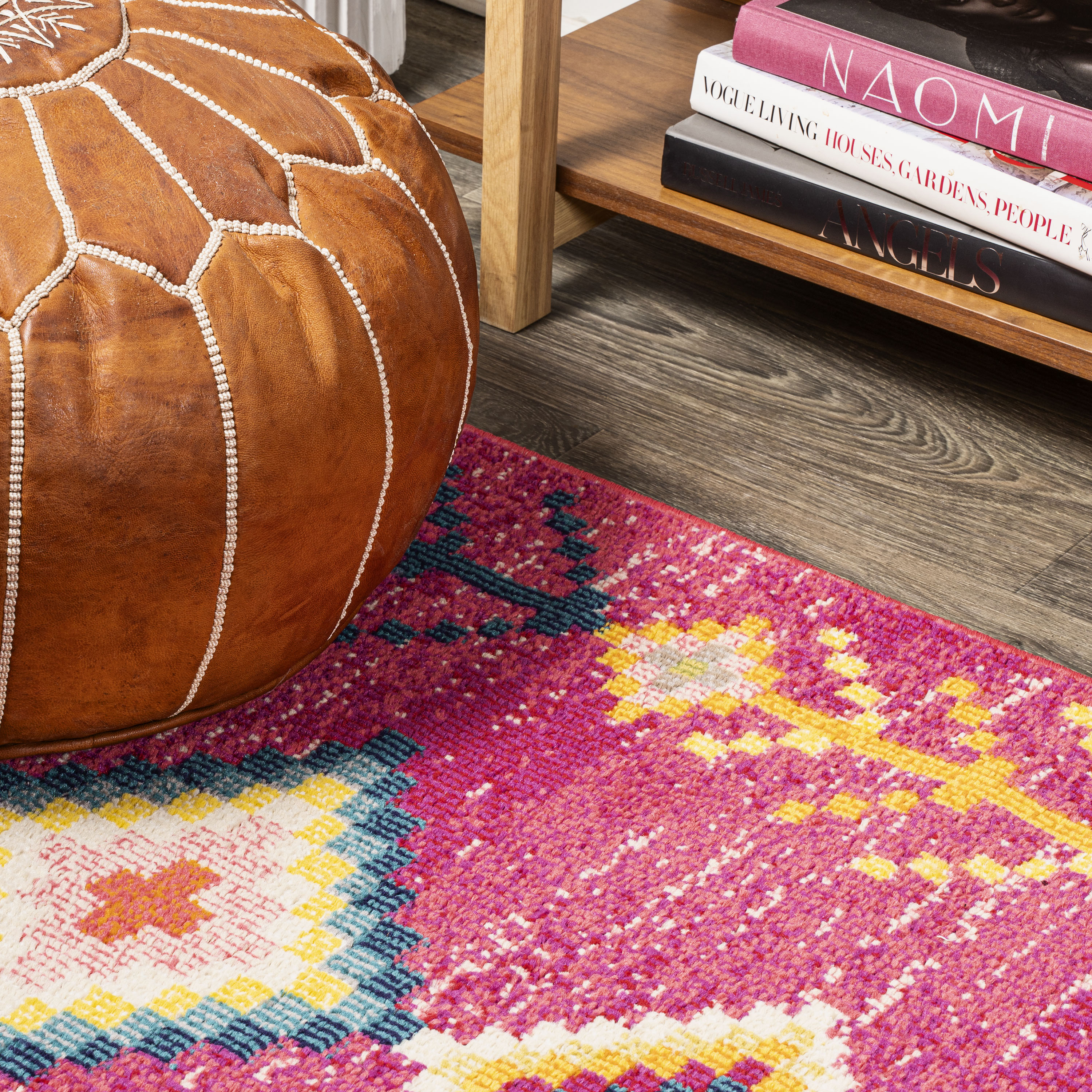 JONATHAN Y MOROCCAN HYPE 4 x 6 Area Rug, Tribal Love Geometric - Pink/Multi, MOH105B-4