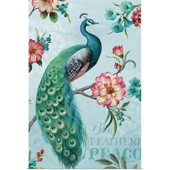 Great BIG Canvas | "Blue Feathered Peacock I" Art Print - 32x48