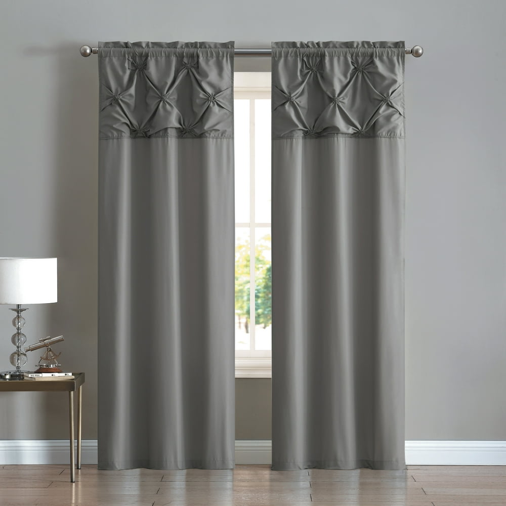 Mainstays Pintuck Floral Burst Grommet Top Window Curtain Panel Set