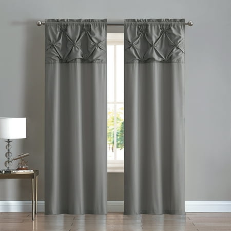 Grommet Top Panel - Mainstays Pintuck Floral Burst Grommet Top Window Curtain Panel - Set of Two, Multiple Sizes and Colors Available