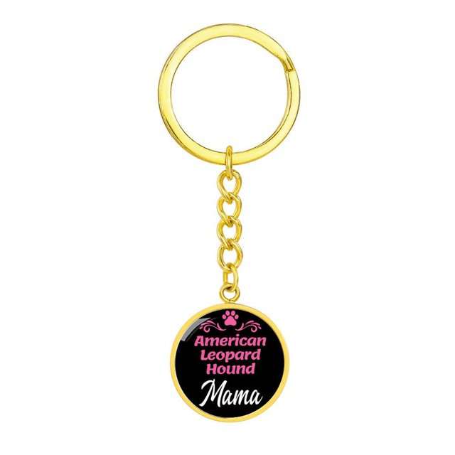 Dog Mom Keyring American Leopard Hound Mama Circle Keychain Stainless Steel or 18k Gold