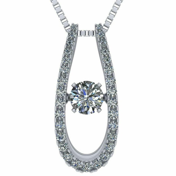 U Shape Dancing Stone Pendant Silver & CZ with 0.8mm 22 Adjustable Box Chain-Platinum Plated