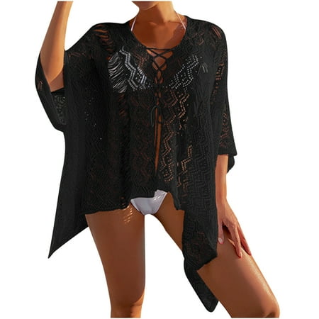 Cover Ups for Swimwear Women  Womens Plus Size Crochet Coverups Casual Trim Kaftan Chiffon Swimwear Holiday Beach Bikini Cover Up Blouses Tops Summer Saving Clearance