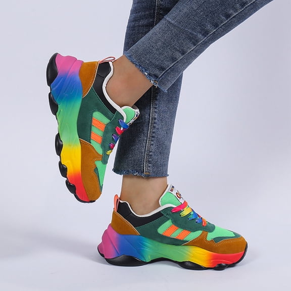 Willtoo Women's Comfortable Fashion Colorful Sneakers Wide Foot Sneakers Outdoor Running Workout Lace-up Platform Casual Shoes