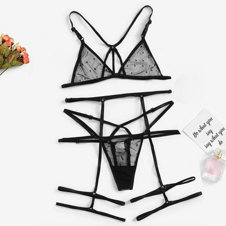 

MRULIC underwear women set Lace Bra Underwear Set Lace Thong Ladies Lingerie Women Underwear S-XL Black + M